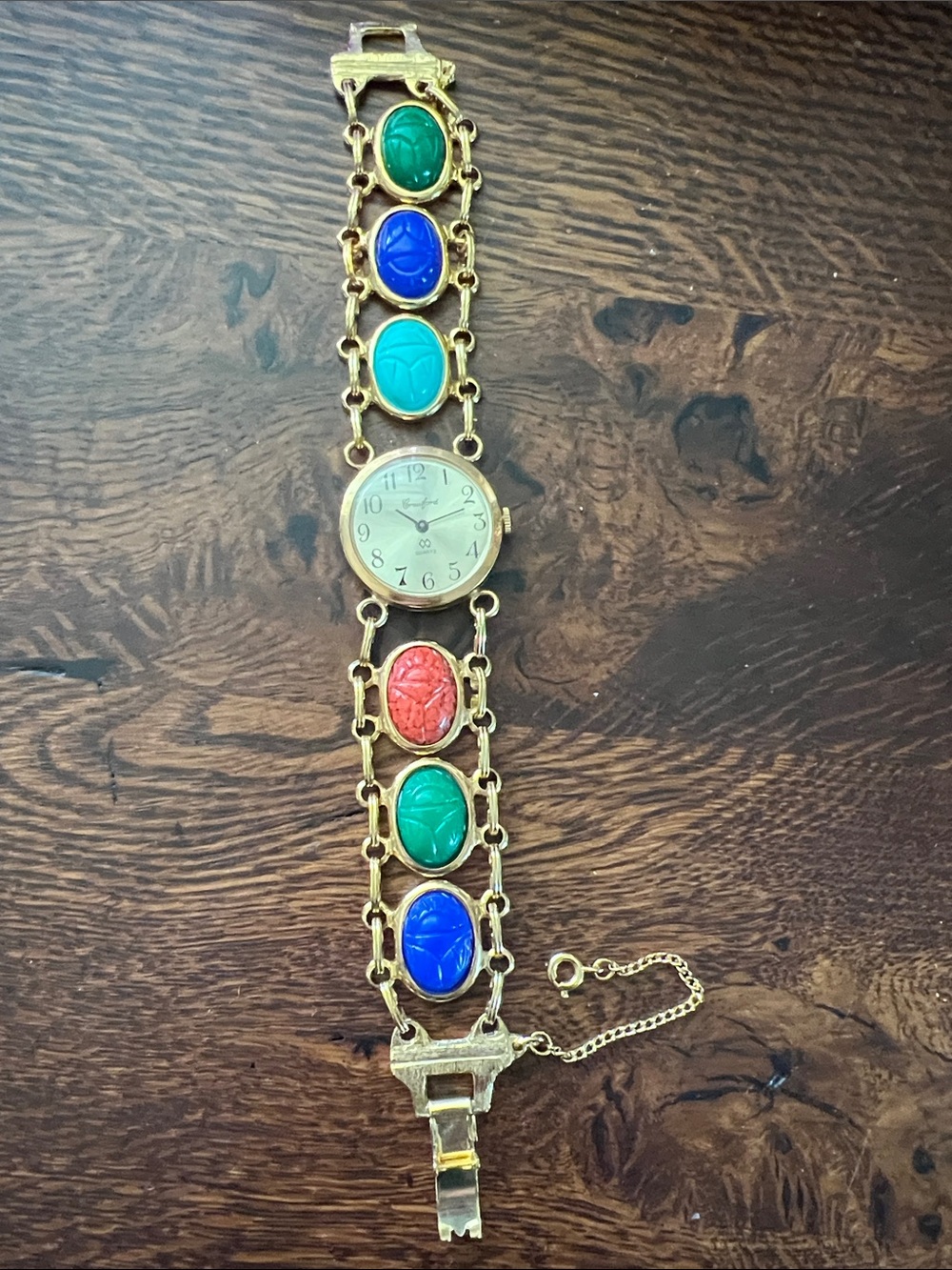 Vintage Gold Filled Stone Scarab Watch